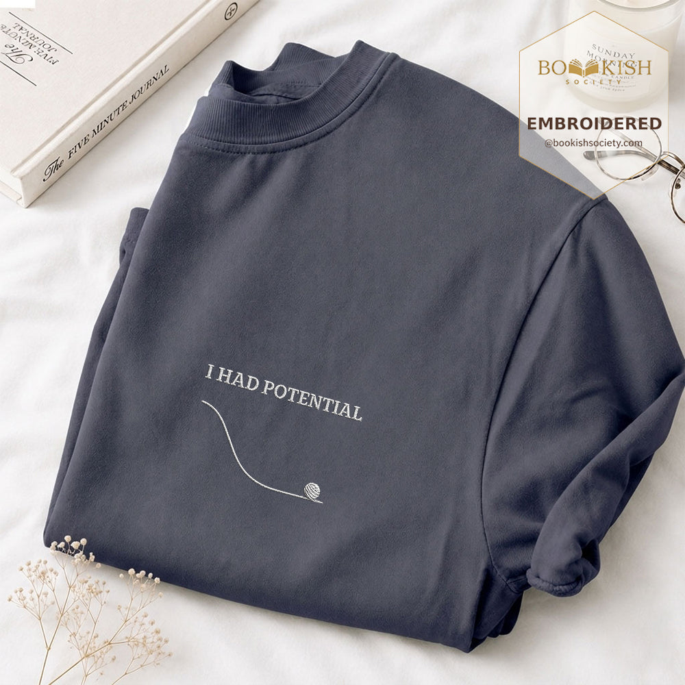 Embroidered I Had Potential Comfort Color ® T-shirt Book Lover Gift Navy