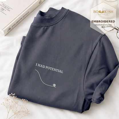 Embroidered I Had Potential Comfort Color ® T-shirt Book Lover Gift Navy