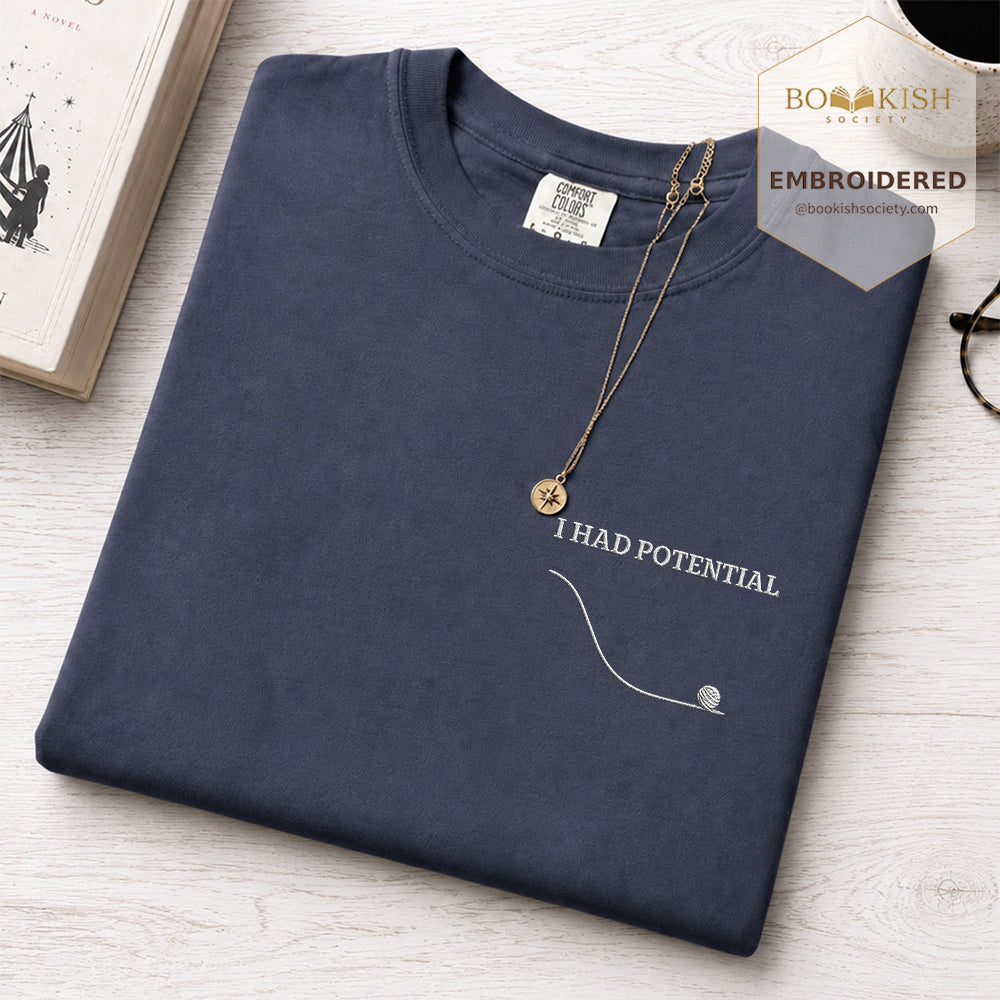 Embroidered I Had Potential Comfort Color ® T-shirt Book Lover Gift Navy