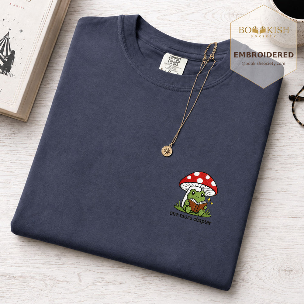 Embroidered One More Chapter Comfort Color ® T-shirt Book Lover Gift Navy