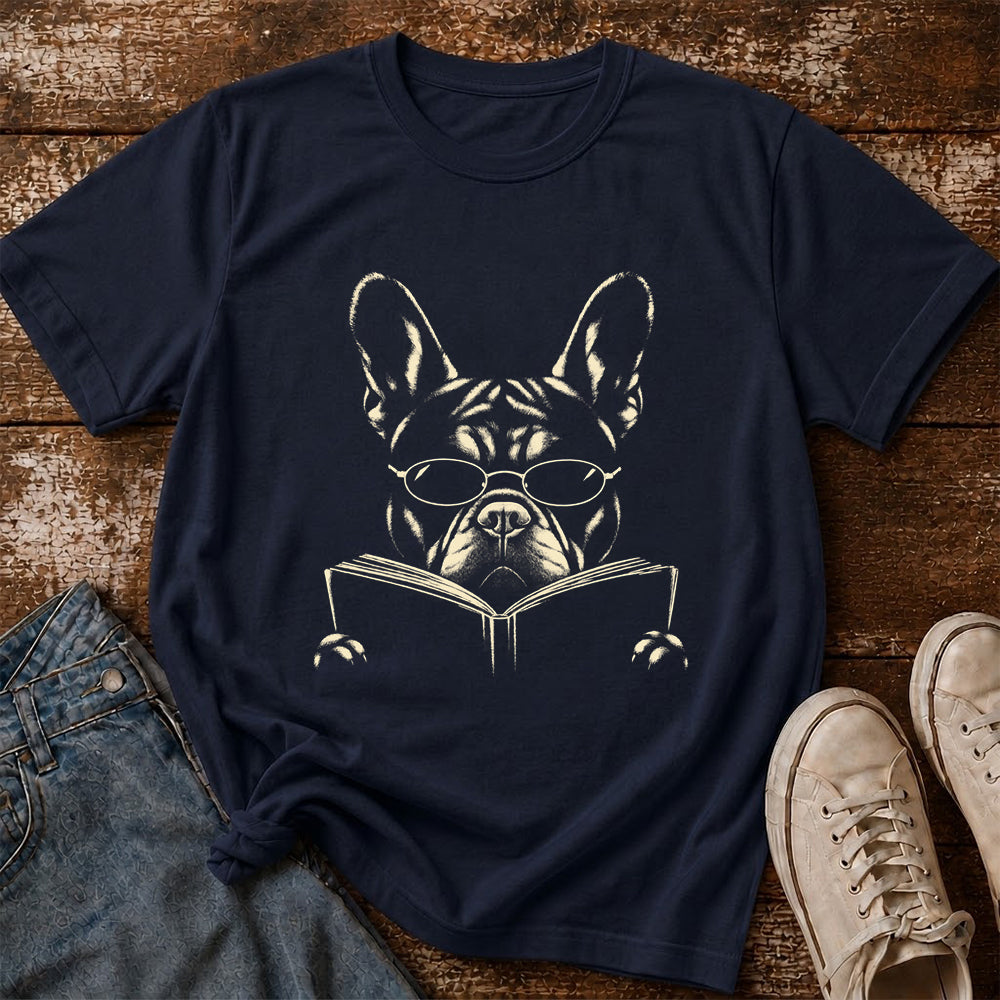 French Bulldog Reading Book Softstyle T-Shirt | Book Lover Gift Navy
