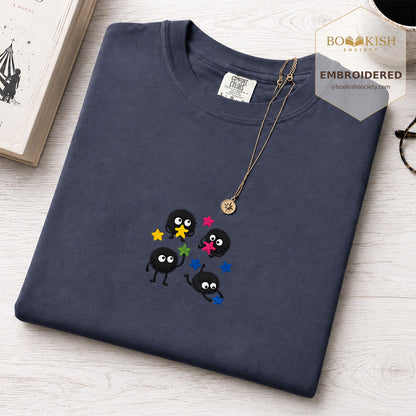 Embroidered Sprite Catching Star Candy Comfort Color ® T-shirt Book Lover Gift navy
