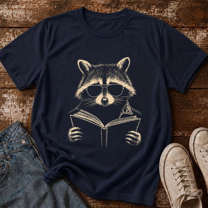 Raccoon Reading Book Softstyle T-Shirt | Book Lover Gift Navy