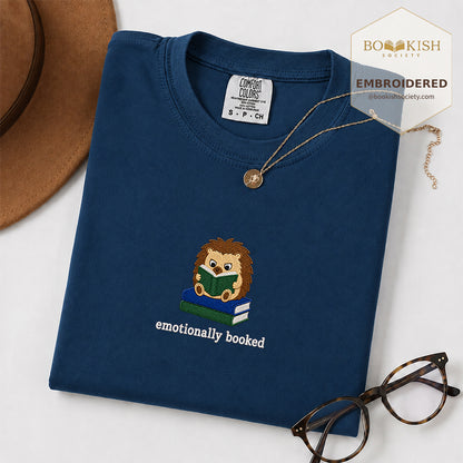 Emotionally Booked Embroidered Comfort Colors® T-shirt | Book Lover Gift Navy