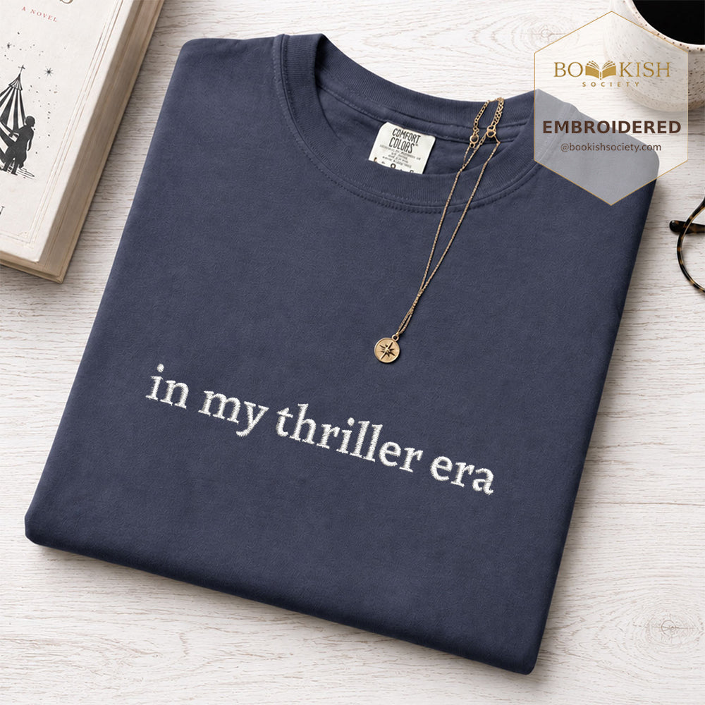 Embroidered In My Thriller Era Comfort Color ® T-shirt Book Lover Gift Navy