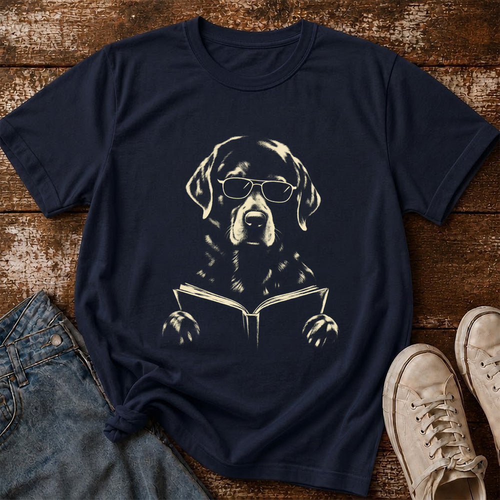 Labrador Retriever Reading Book Softstyle T-Shirt | Book Lover Gift Navy