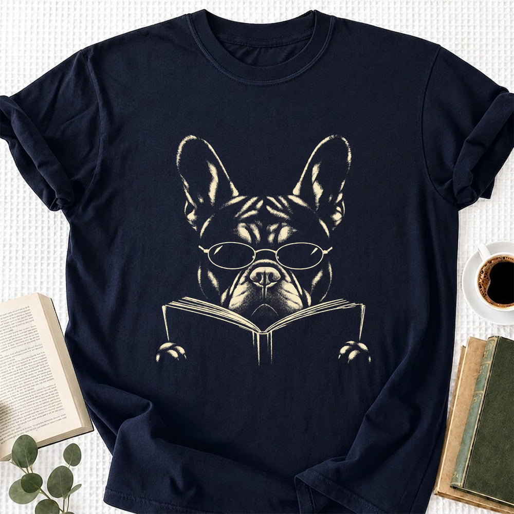 French Bulldog Reading Book Softstyle T-Shirt | Book Lover Gift Navy