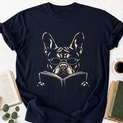 French Bulldog Reading Book Softstyle T-Shirt | Book Lover Gift Navy