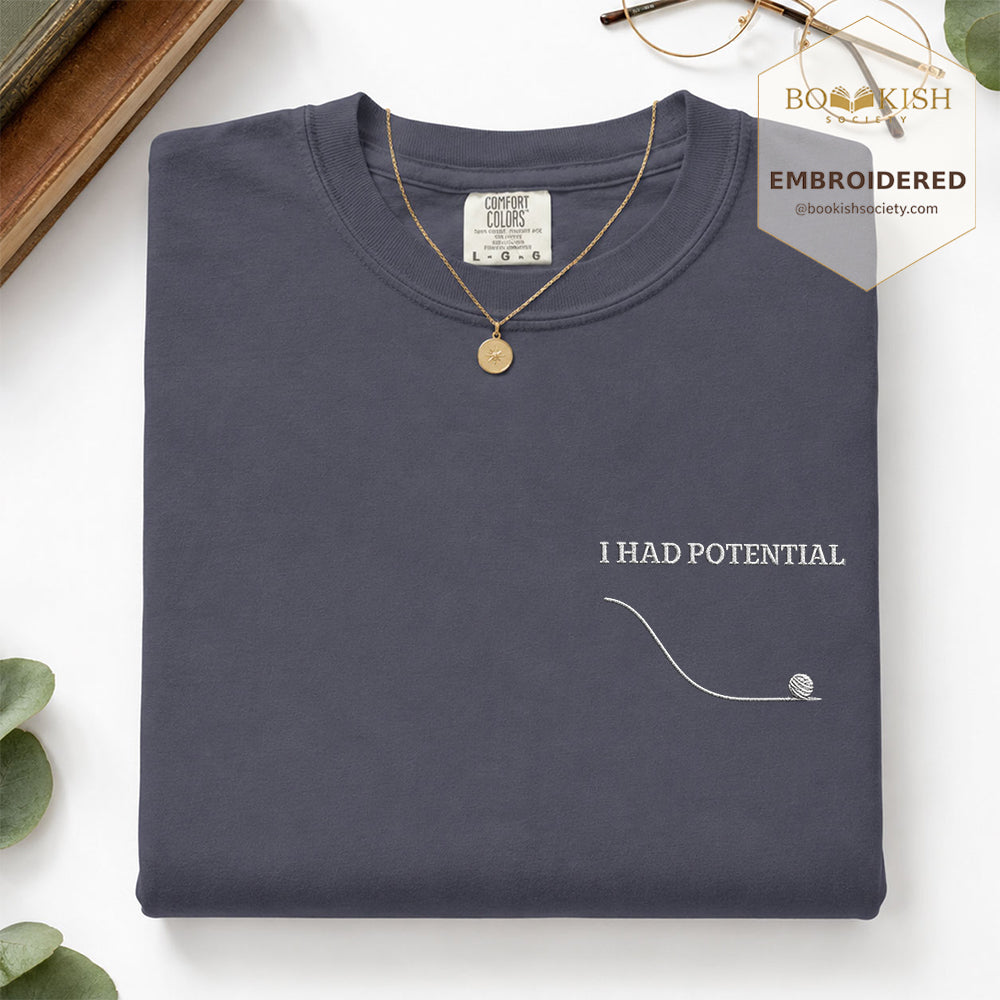 Embroidered I Had Potential Comfort Color ® T-shirt Book Lover Gift Navy