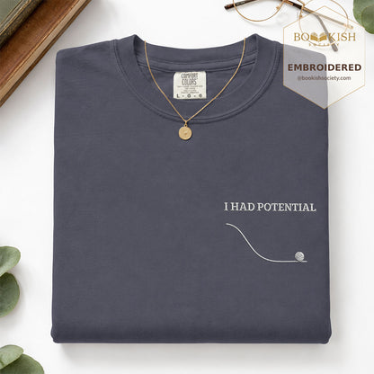 Embroidered I Had Potential Comfort Color ® T-shirt Book Lover Gift Navy
