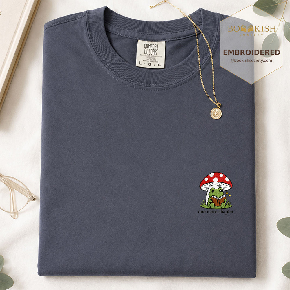 Embroidered One More Chapter Comfort Color ® T-shirt Book Lover Gift Navy