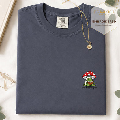 Embroidered One More Chapter Comfort Color ® T-shirt Book Lover Gift Navy