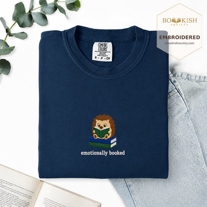 Emotionally Booked Embroidered Comfort Colors® T-shirt | Book Lover Gift Navy