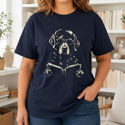 Labrador Retriever Reading Book Softstyle T-Shirt | Book Lover Gift Navy