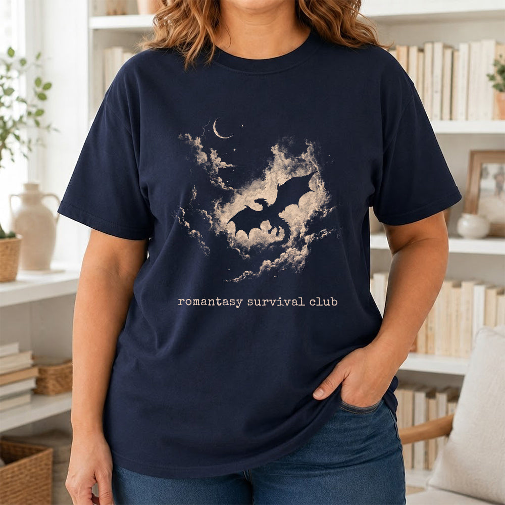 Fantasy Dragon Clouds Softstyle T-Shirt | Book Lover Gift Navy