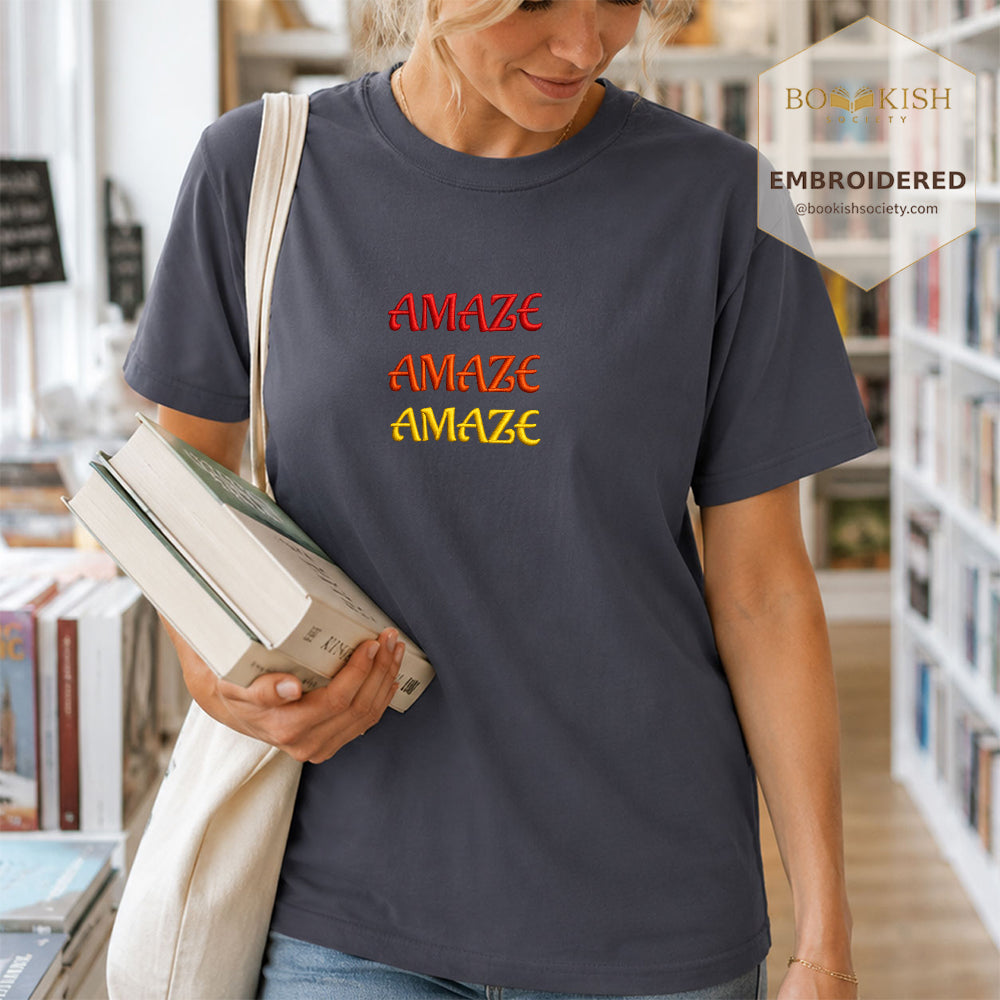 Embroidered Amaze Amaze Amaze Comfort Color ® T-shirt Book Lover Gift Navy