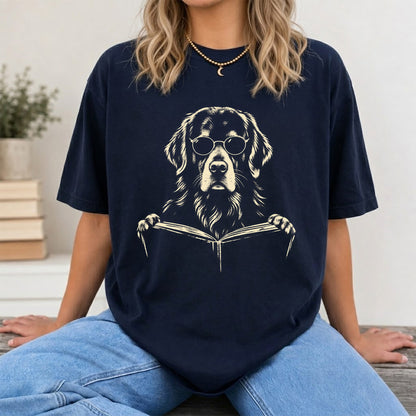 Golden Retriever Reading Book Softstyle T-Shirt | Book Lover Gift Navy