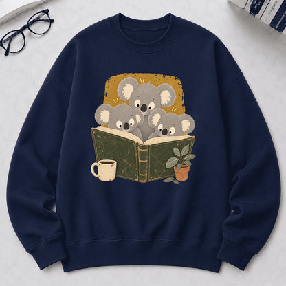 Minimal Japanese Koalas Reading Crewneck Sweatshirt | Reader Gift Navy