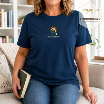 Emotionally Booked Embroidered Comfort Colors® T-shirt | Book Lover Gift Navy