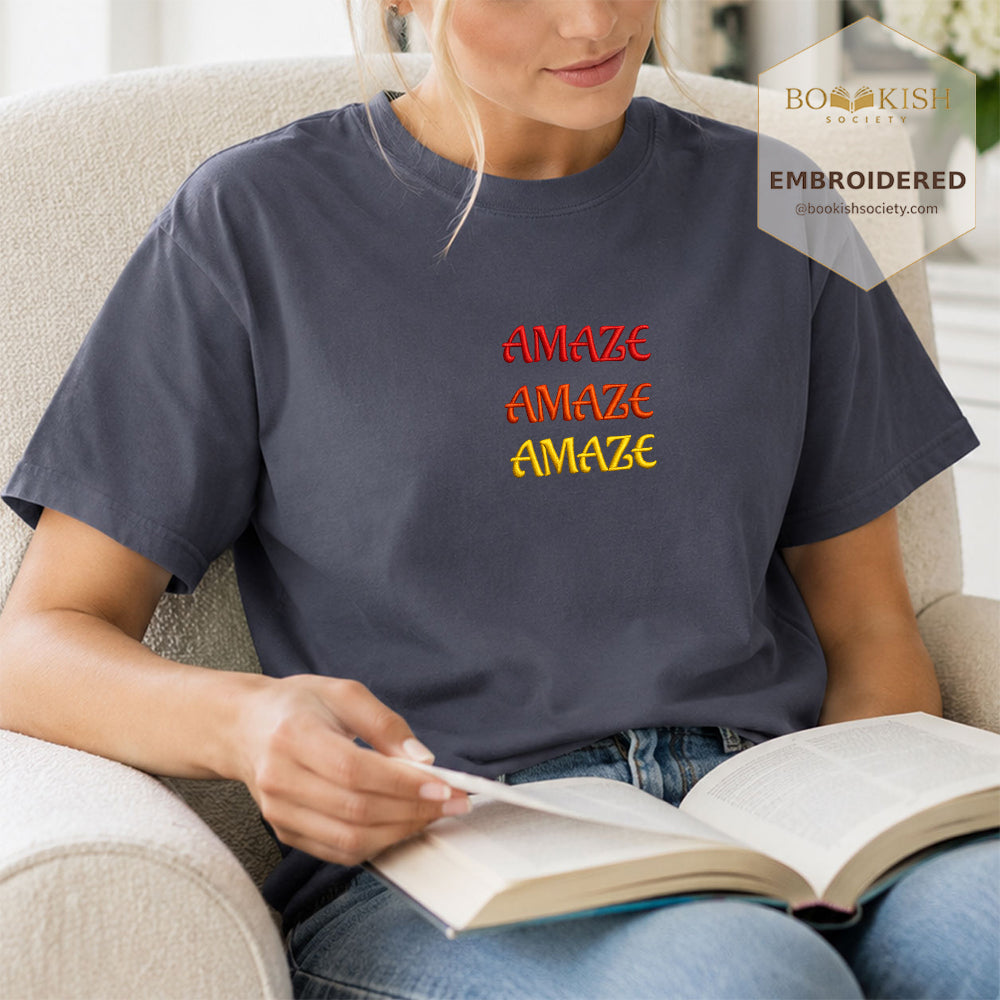 Embroidered Amaze Amaze Amaze Comfort Color ® T-shirt Book Lover Gift Navy