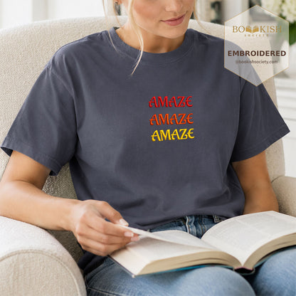 Embroidered Amaze Amaze Amaze Comfort Color ® T-shirt Book Lover Gift Navy
