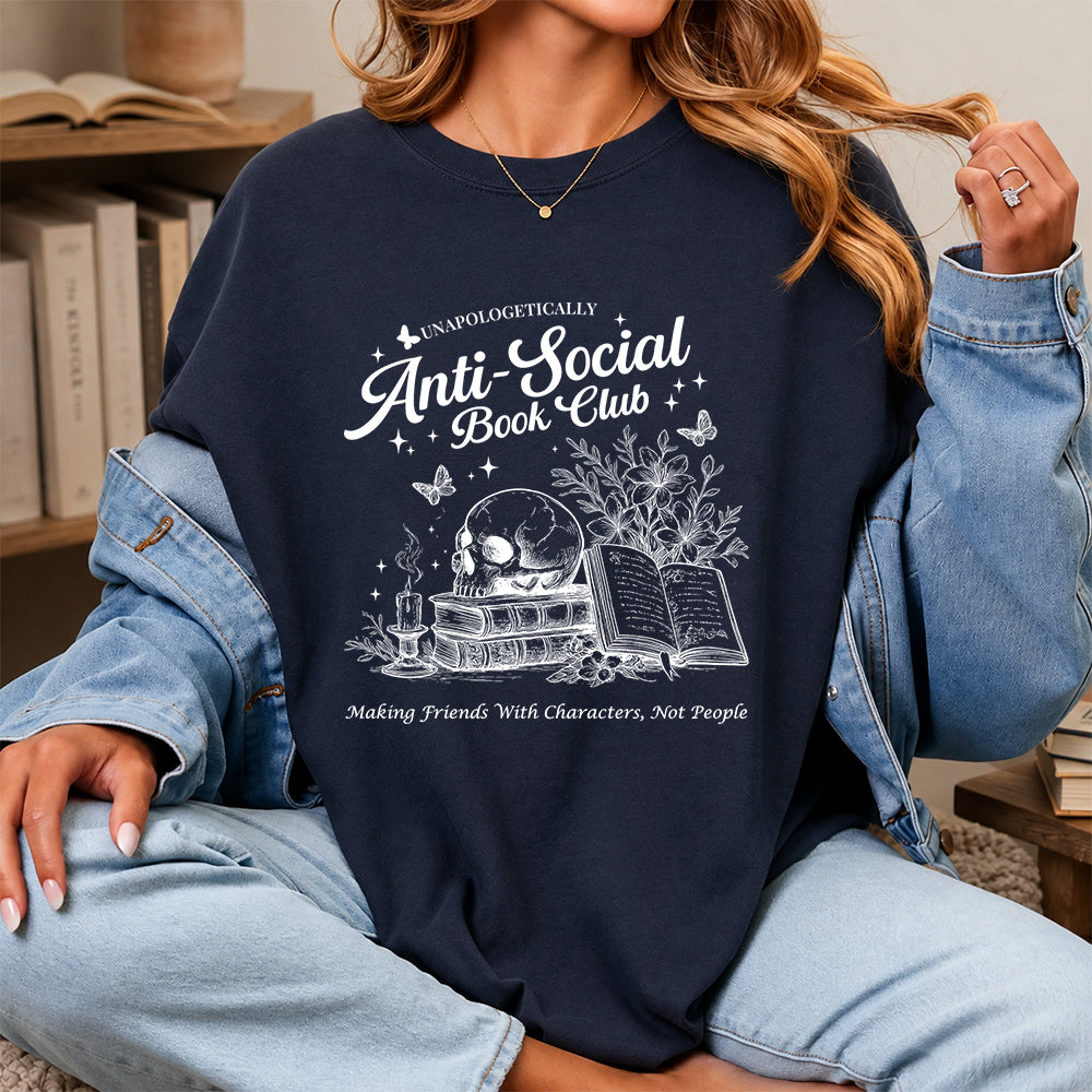 Anti-Social Book Club Softstyle T-Shirt | Book Lover Gift Navy