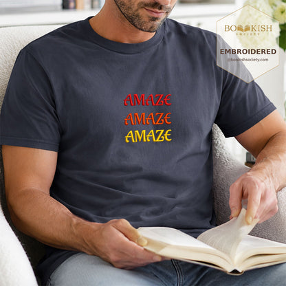 Embroidered Amaze Amaze Amaze Comfort Color ® T-shirt Book Lover Gift Navy