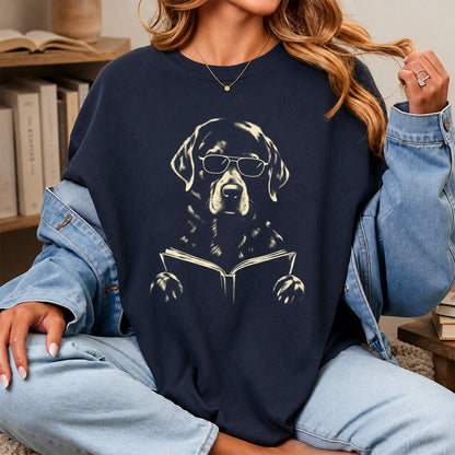 Labrador Retriever Reading Book Softstyle T-Shirt | Book Lover Gift Navy