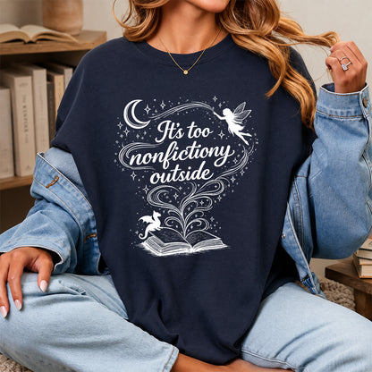 It's Too Nonfictiony Outside Softstyle T-Shirt | Book Lover Gift Navy