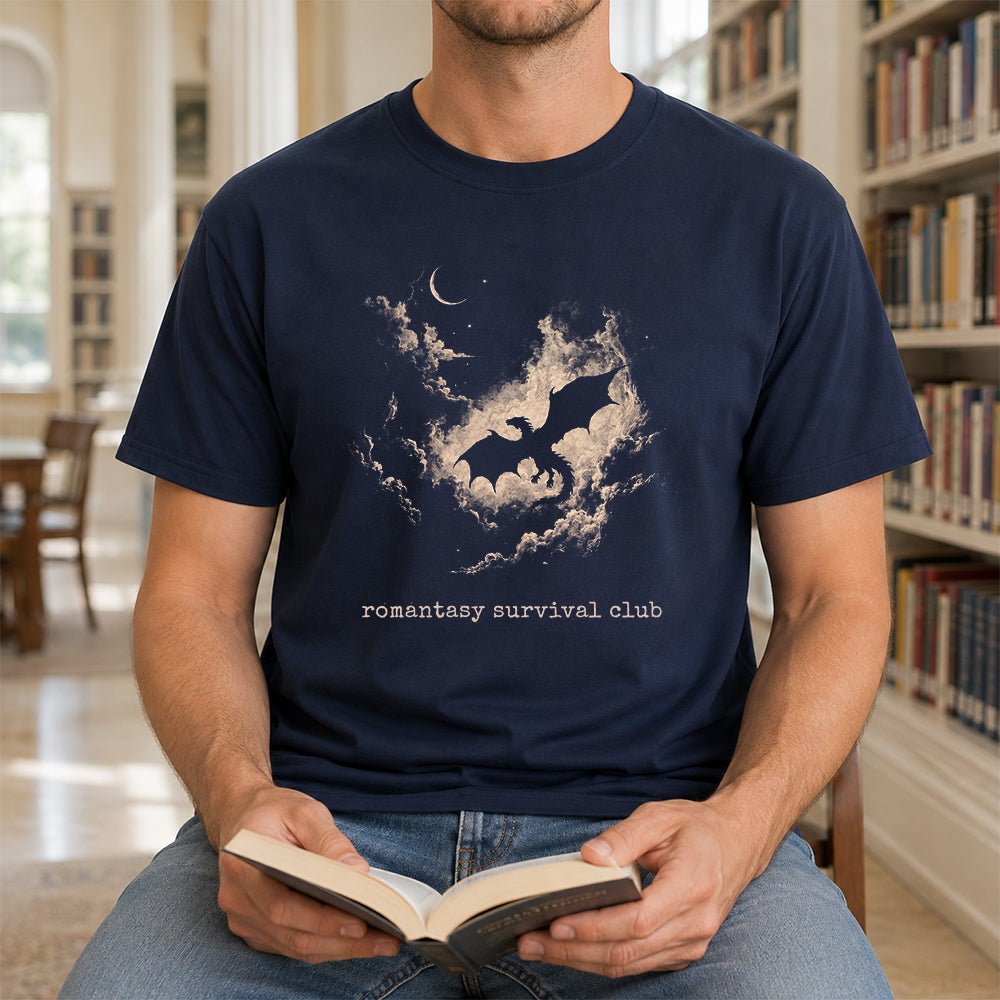 Fantasy Dragon Clouds Softstyle T-Shirt | Book Lover Gift Navy