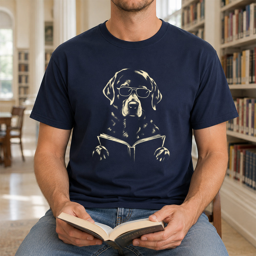 Labrador Retriever Reading Book Softstyle T-Shirt | Book Lover Gift Navy