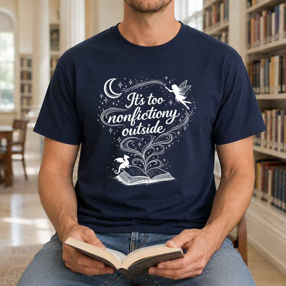 It's Too Nonfictiony Outside Softstyle T-Shirt | Book Lover Gift Navy