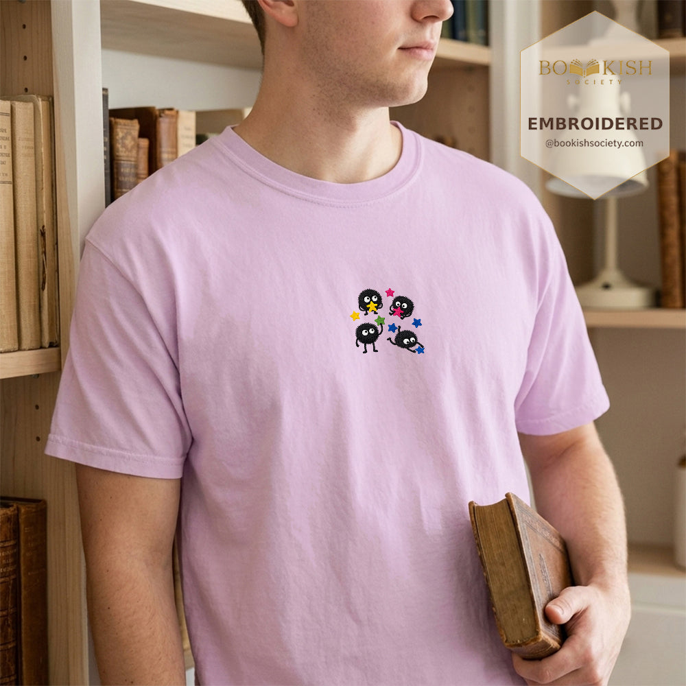 Embroidered Sprite Catching Star Candy Comfort Color ® T-shirt Book Lover Gift orchid