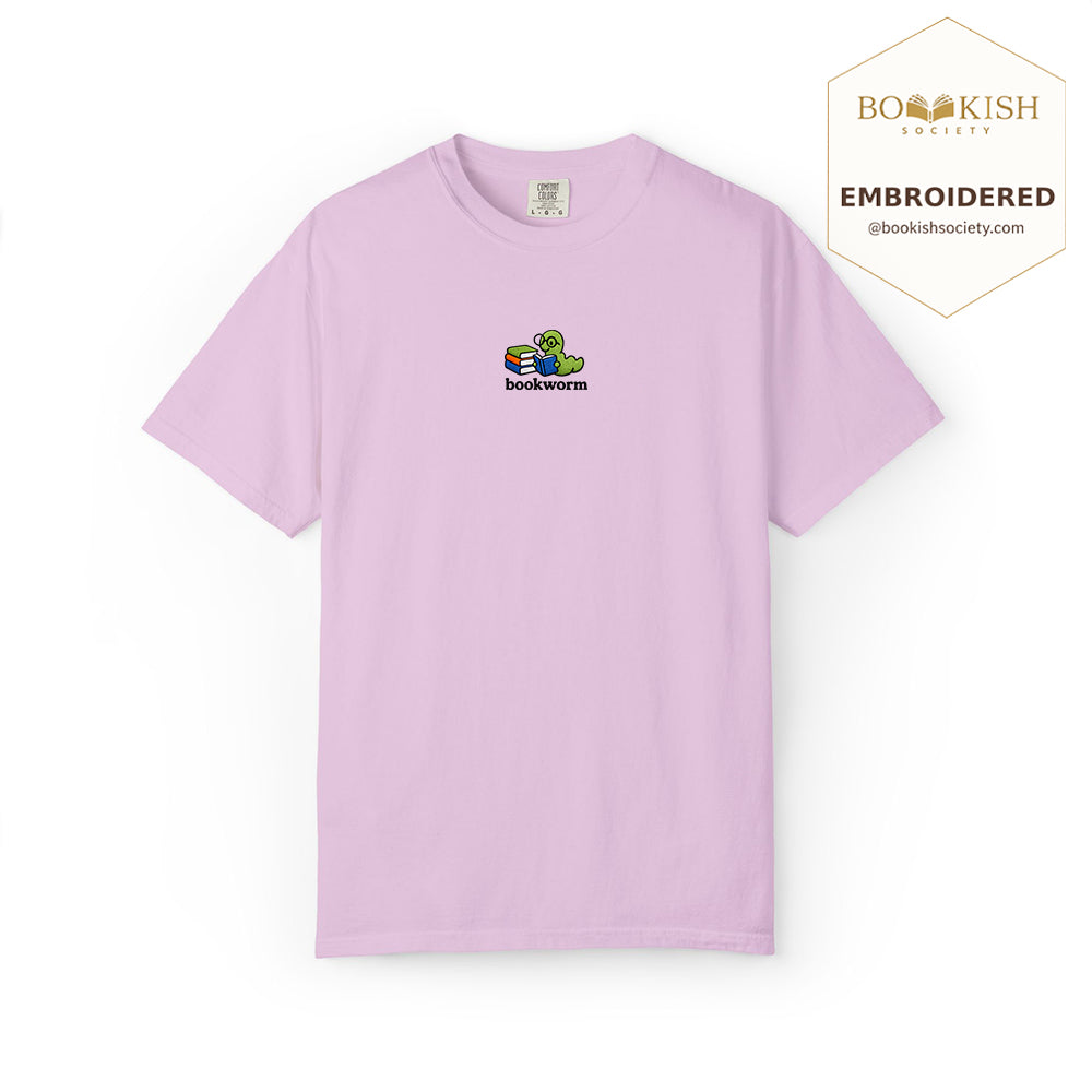Embroidered Bookworm Comfort Color ® T-shirt Book Lover Gift Orchid