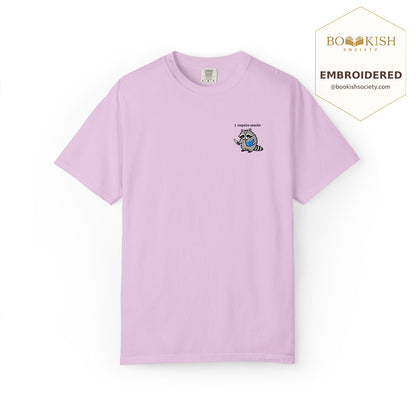 Embroidered I Require Snacks Comfort Color ® T-shirt Book Lover Gift Orchid