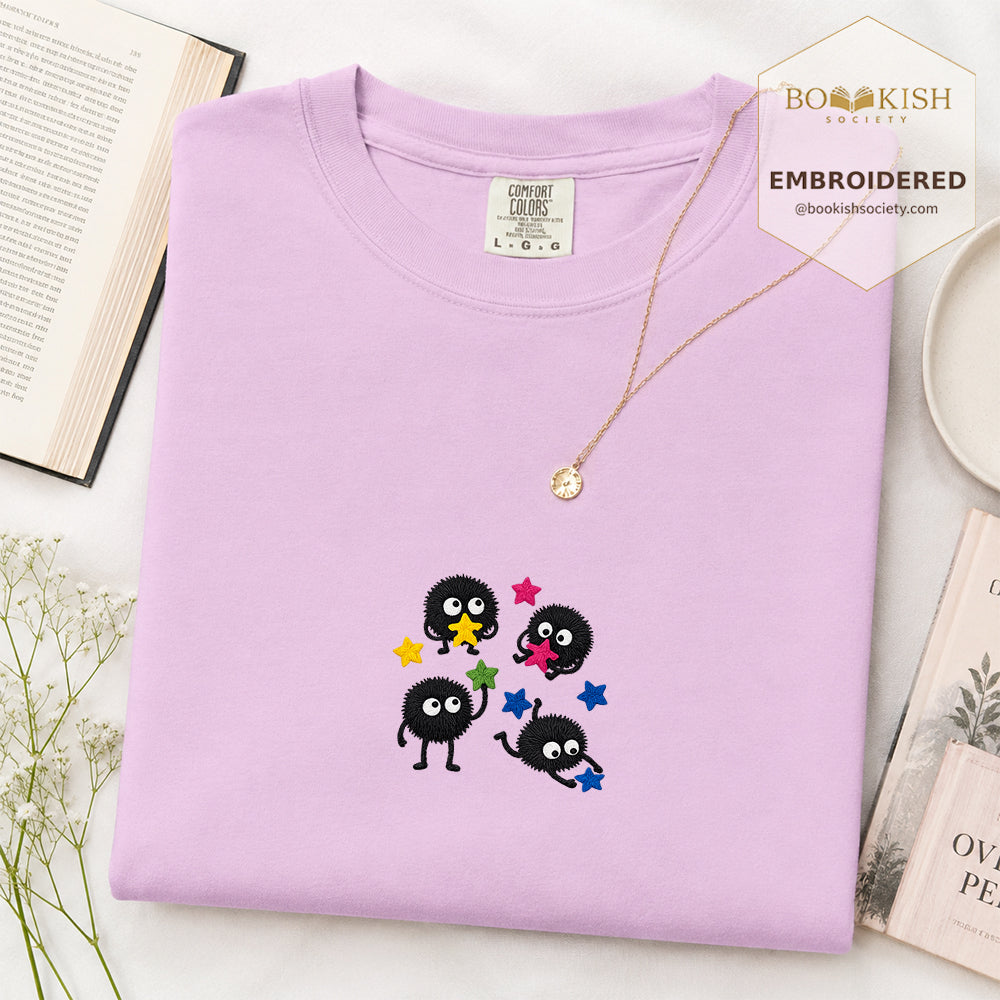 Embroidered Sprite Catching Star Candy Comfort Color ® T-shirt Book Lover Gift orchid