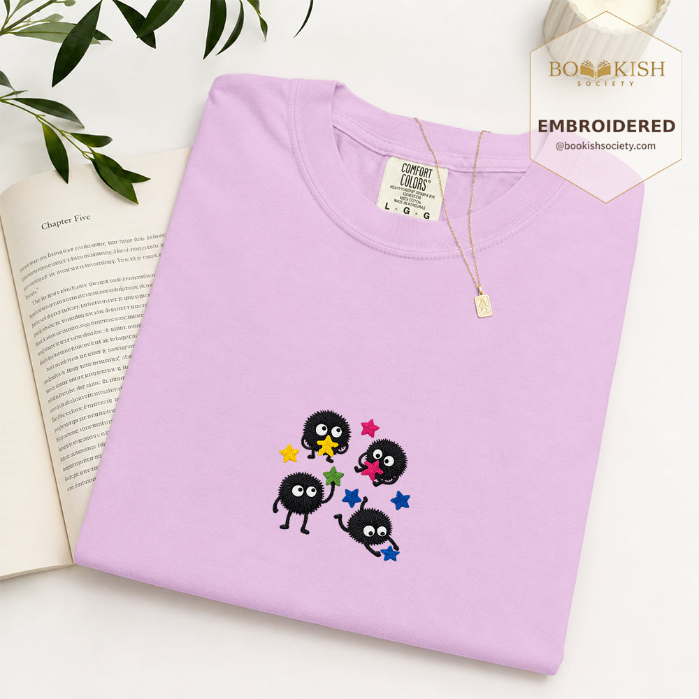 Embroidered Sprite Catching Star Candy Comfort Color ® T-shirt Book Lover Gift orchid