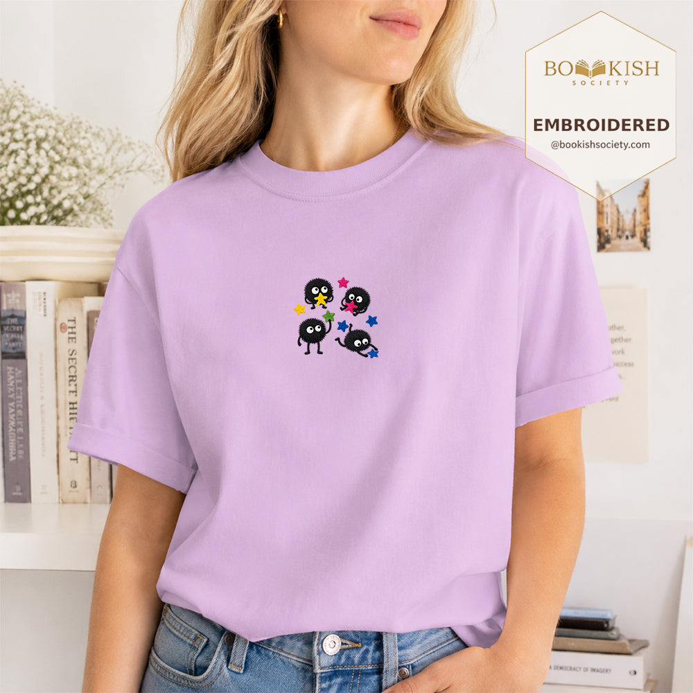 Embroidered Sprite Catching Star Candy Comfort Color ® T-shirt Book Lover Gift orchid