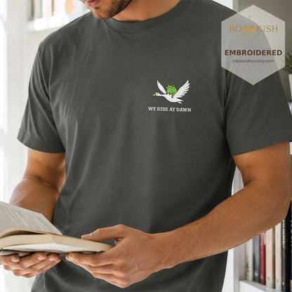 Embroidered We Ride at Dawn Comfort Color ® T-shirt Book Lover Gift Pepper
