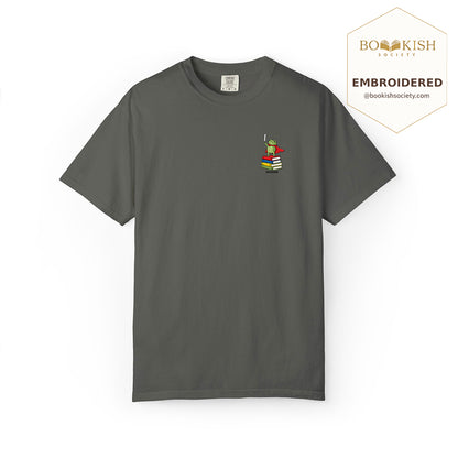 Embroidered Huzzah Cute Frog Comfort Color ® T-shirt Book Lover Gift Pepper