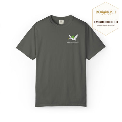 Embroidered We Ride at Dawn Comfort Color ® T-shirt Book Lover Gift Pepper