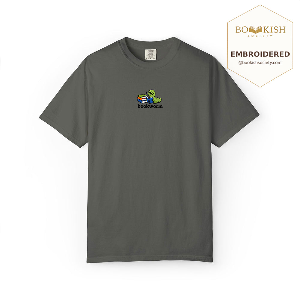 Embroidered Bookworm Comfort Color ® T-shirt Book Lover Gift Pepper