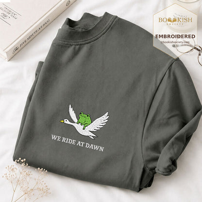 Embroidered We Ride at Dawn Comfort Color ® T-shirt Book Lover Gift Pepper