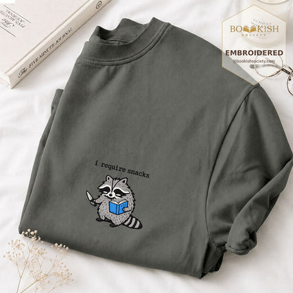 Embroidered I Require Snacks Comfort Color ® T-shirt Book Lover Gift Pepper