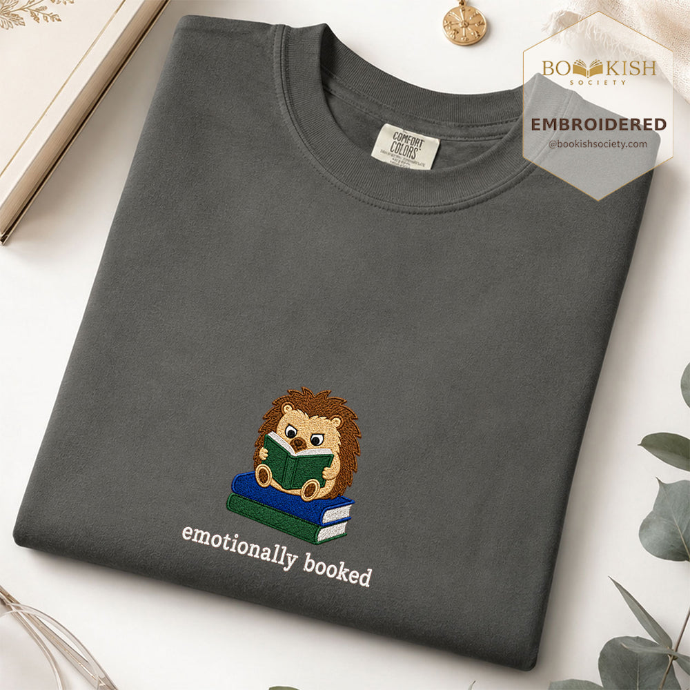 Emotionally Booked Embroidered Comfort Colors® T-shirt | Book Lover Gift Pepper