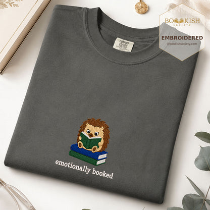 Emotionally Booked Embroidered Comfort Colors® T-shirt | Book Lover Gift Pepper