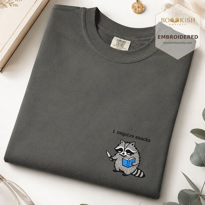 Embroidered I Require Snacks Comfort Color ® T-shirt Book Lover Gift Pepper
