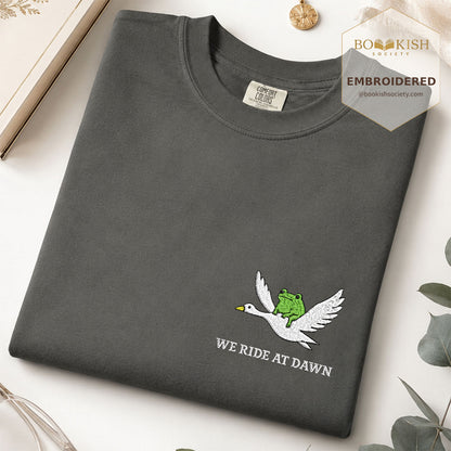 Embroidered We Ride at Dawn Comfort Color ® T-shirt Book Lover Gift Pepper