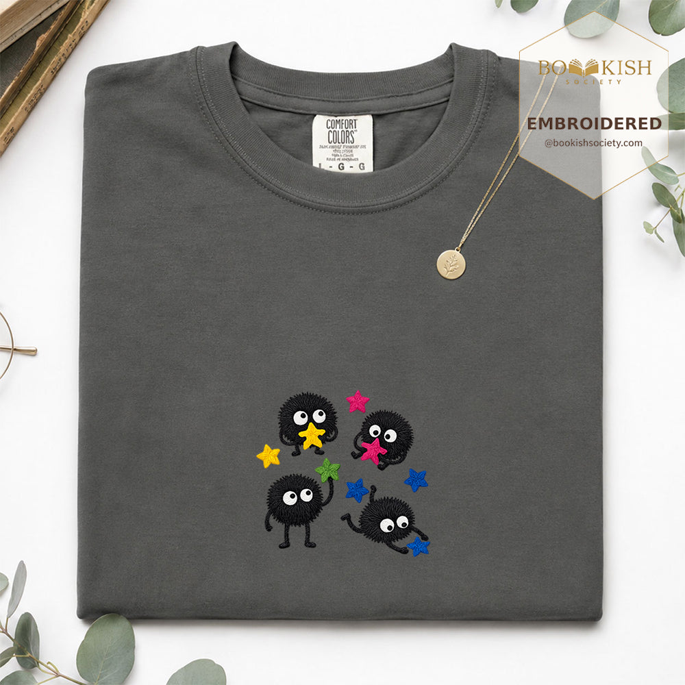 Embroidered Sprite Catching Star Candy Comfort Color ® T-shirt Book Lover Gift pepper