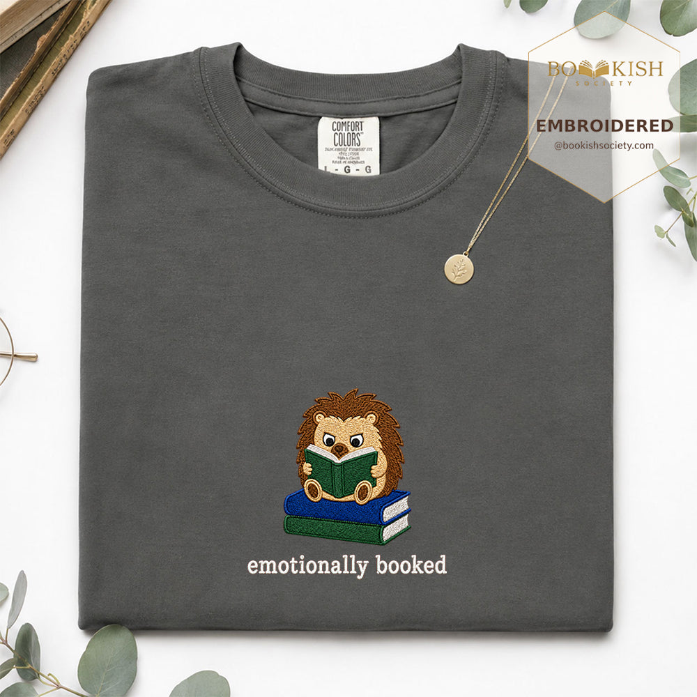 Emotionally Booked Embroidered Comfort Colors® T-shirt | Book Lover Gift Pepper